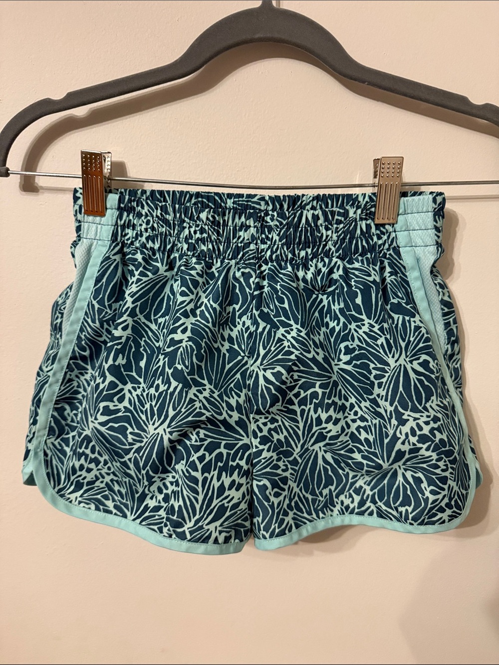 Champion Aqua Floral Athletic Shorts with Light Aqua Trim